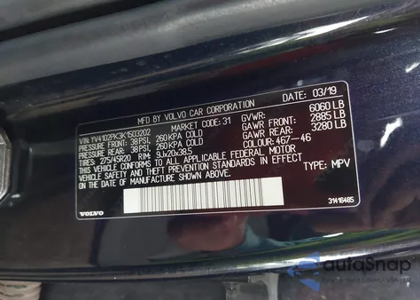 2019 Volvo Xc90 T5 Momentum из США, поврежденный, VIN YV4102PK3K1503202